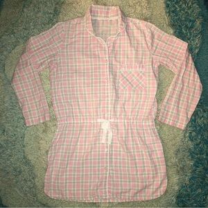Pink Plaid Drawstring Button-Up Tunic